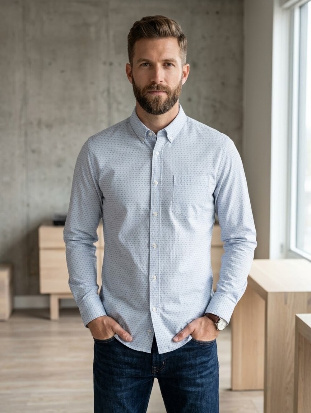 Goodfellow & Co Light Blue Microprint Button-Down Shirt